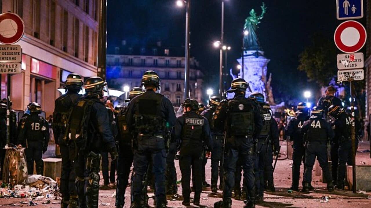 Rioters clashing with police during the recent protests in France