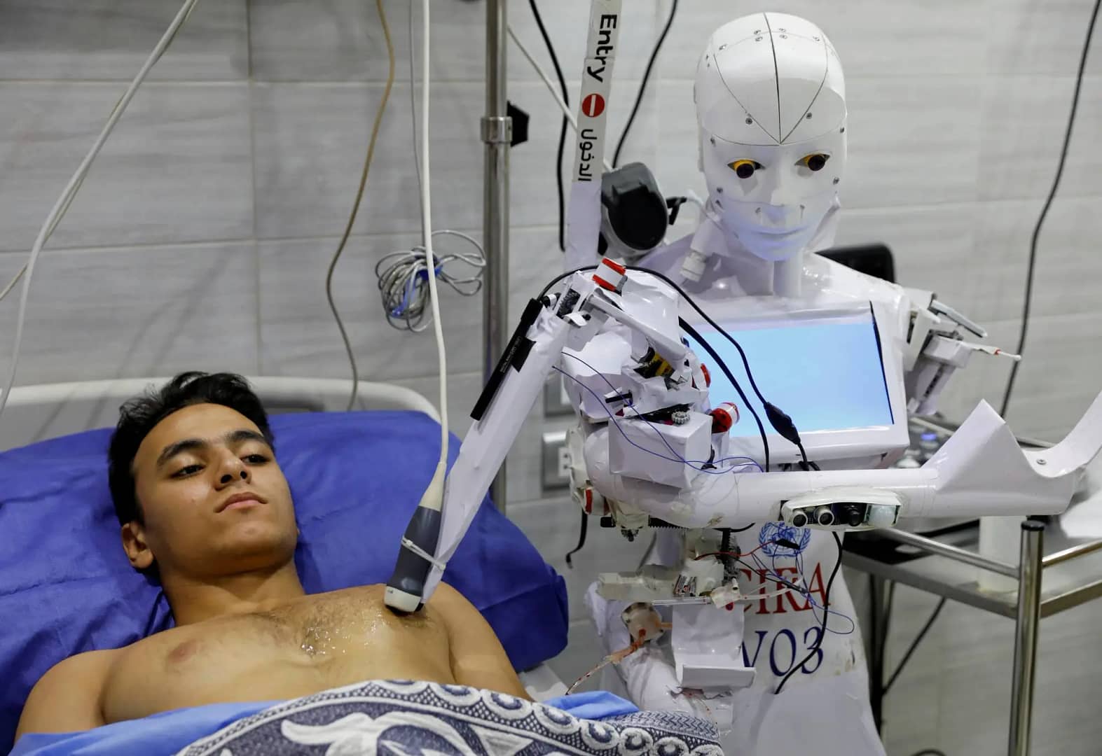 AI analyzing medical data to diagnose diseases.