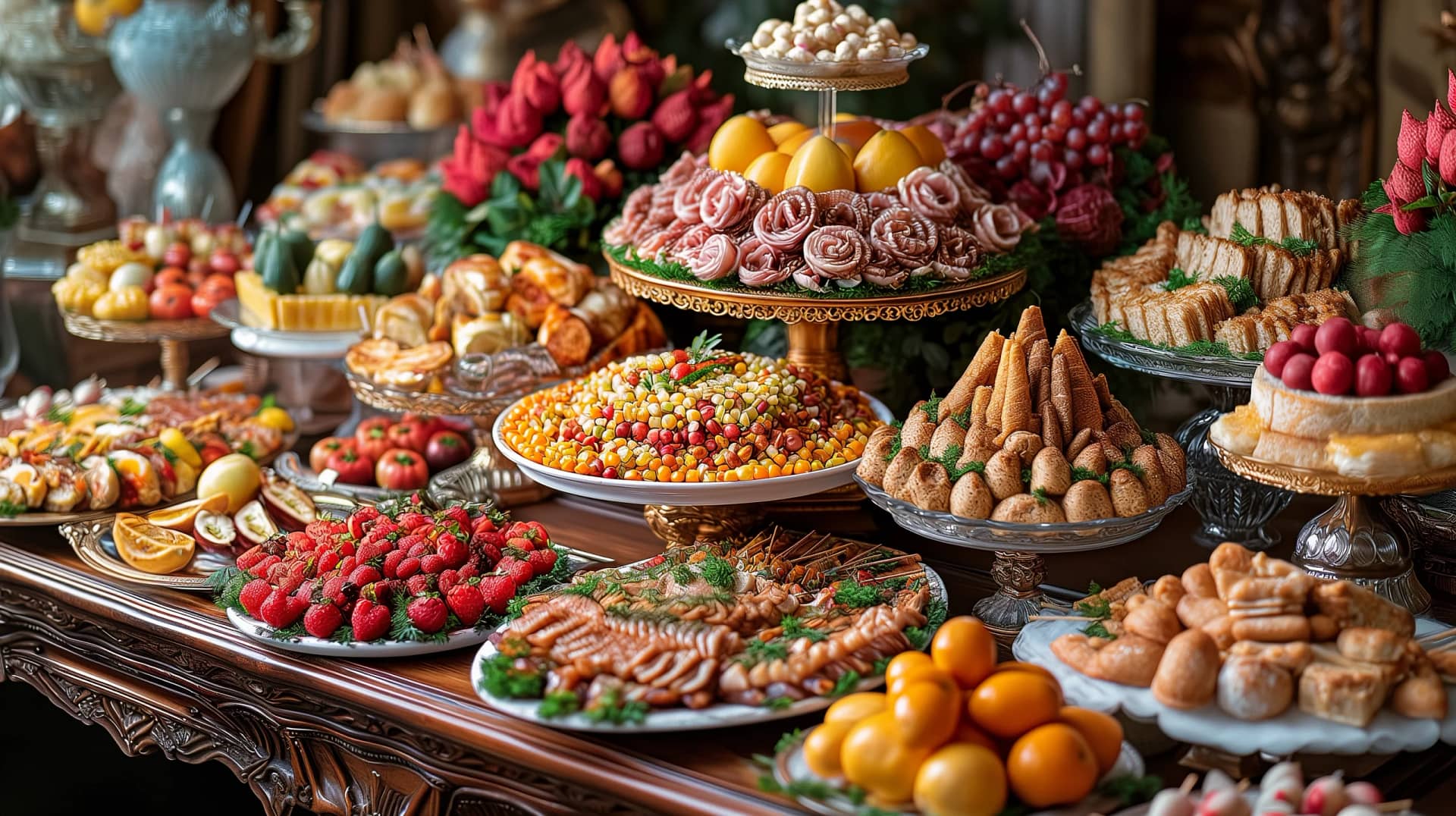 Image showing a colorful array of dishes representing the variety offered at all-you-can-eat buffets.