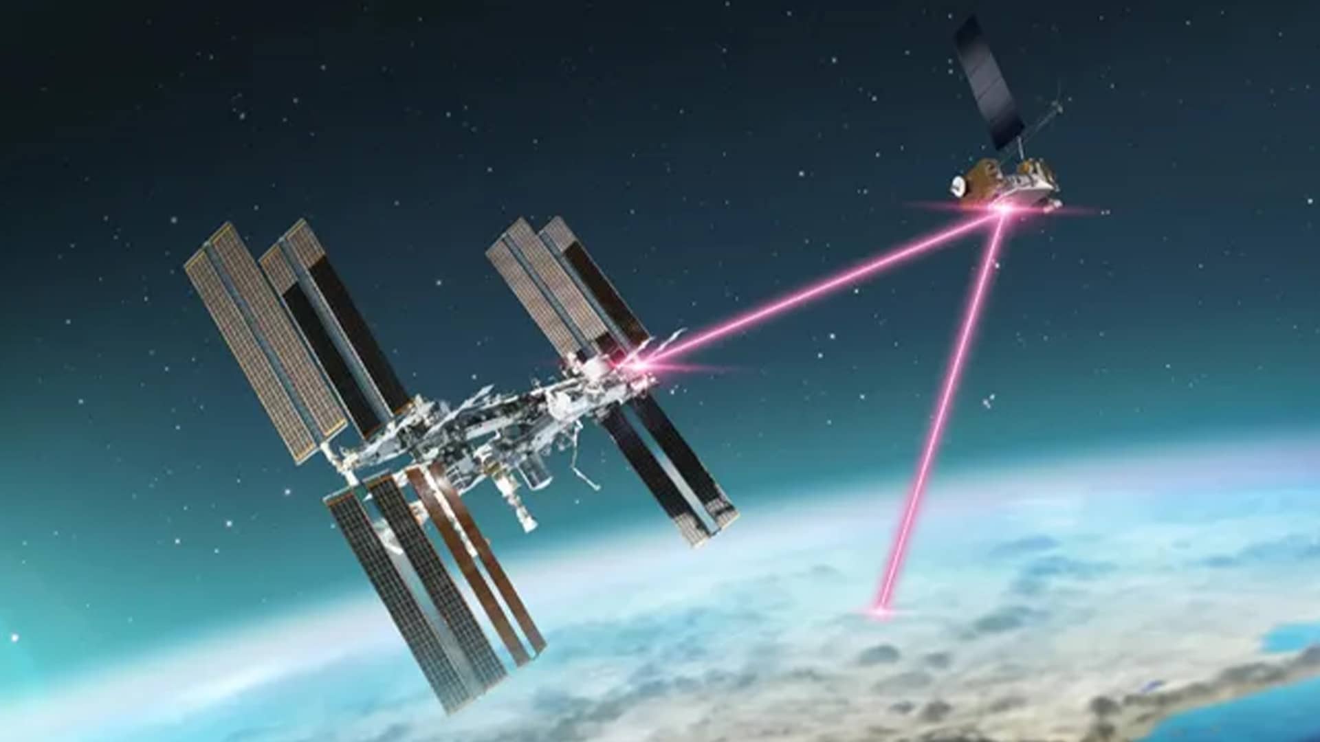 NASA's Deep Space Optical Communications technology in action, transmitting data at unprecedented speeds.