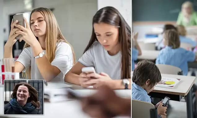 A classroom with students engaging in discussion, free from the distraction of mobile phones.