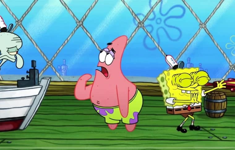 SpongeBob SquarePants: Squidward Tentacles looking exasperated at SpongeBob's antics. 