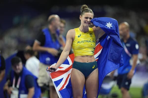 Rohan Browning sprinting to gold at the Paris 2024 Olympics. 